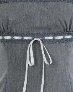 Motel Rocks Tailoring | Party Dresses-Wimala Mini Dress in Charcoal with White Ribbon CharcoalwithWhiteRibbon