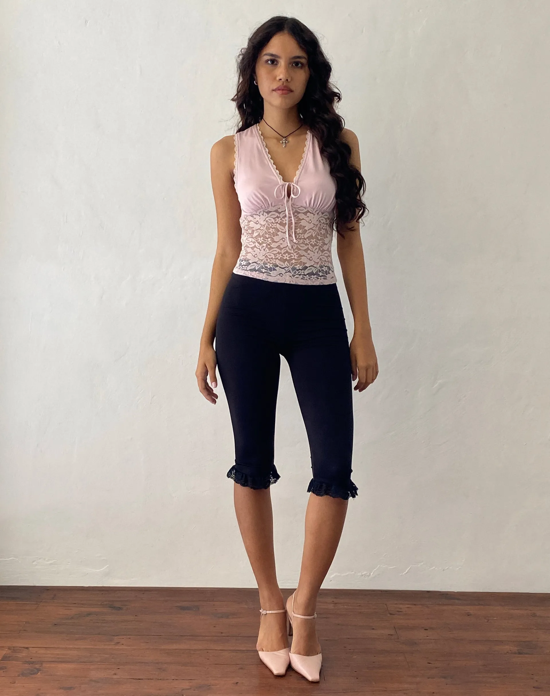 Motel Rocks Lace Tops-Winifred Lace Slinky Mix Top in Pink Lotus