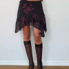 Motel Rocks Printed Skirts-Winona Mini Skirt in Vintage Roses Black