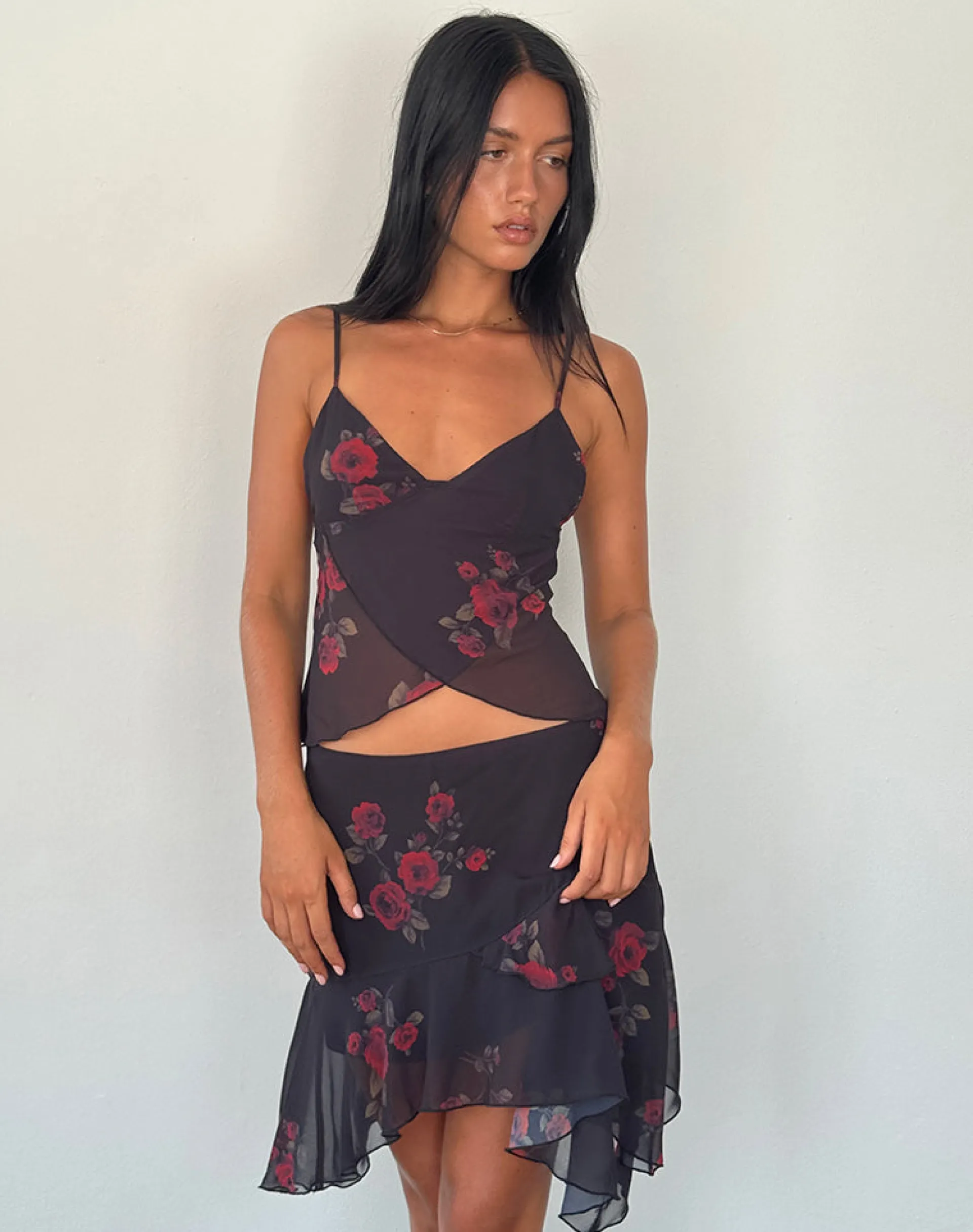 Motel Rocks Printed Skirts-Winona Mini Skirt in Vintage Roses Black