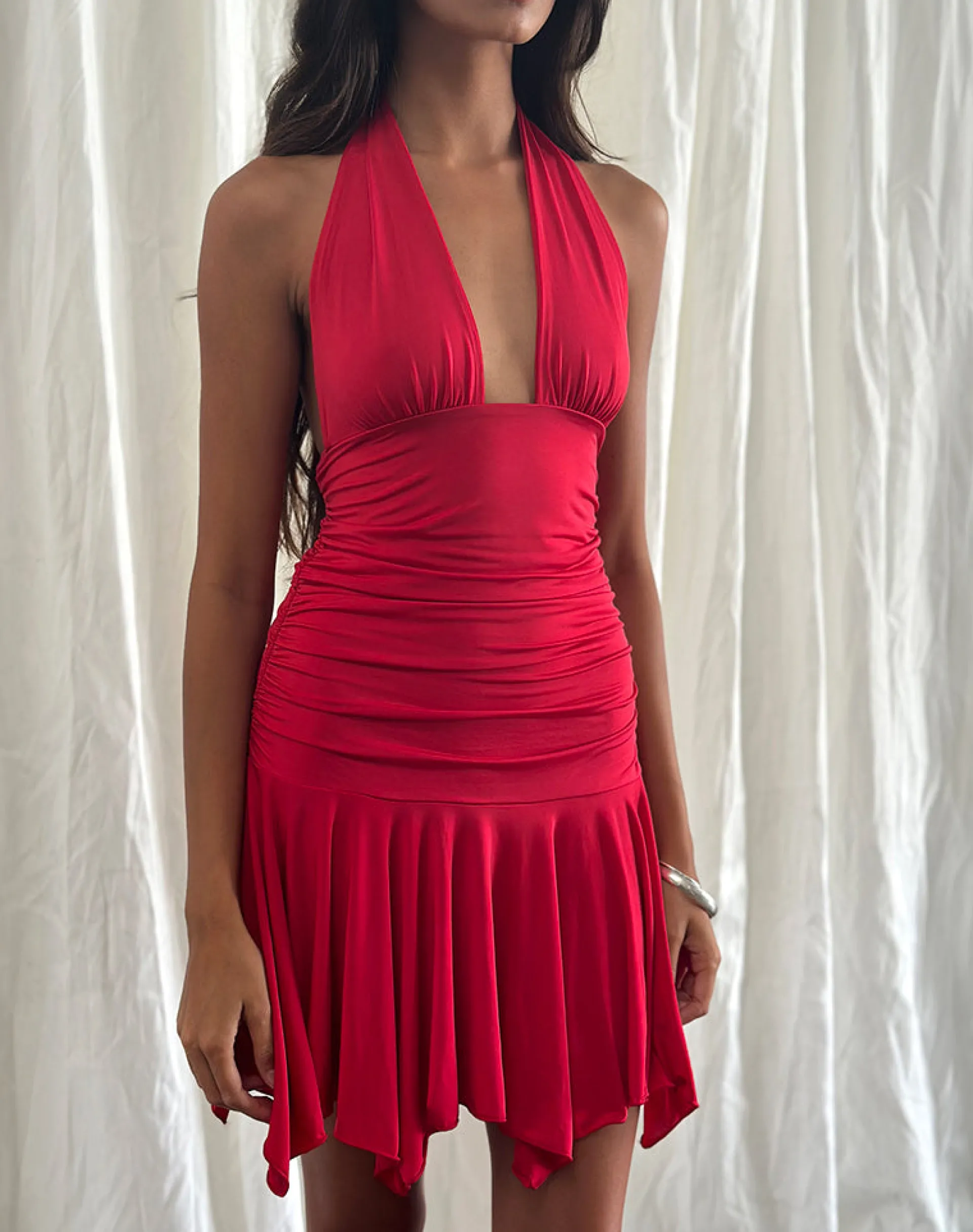 Motel Rocks Party Dresses | Mini Dresses-Winslet Plunge Mini Dress in Slinky Red
