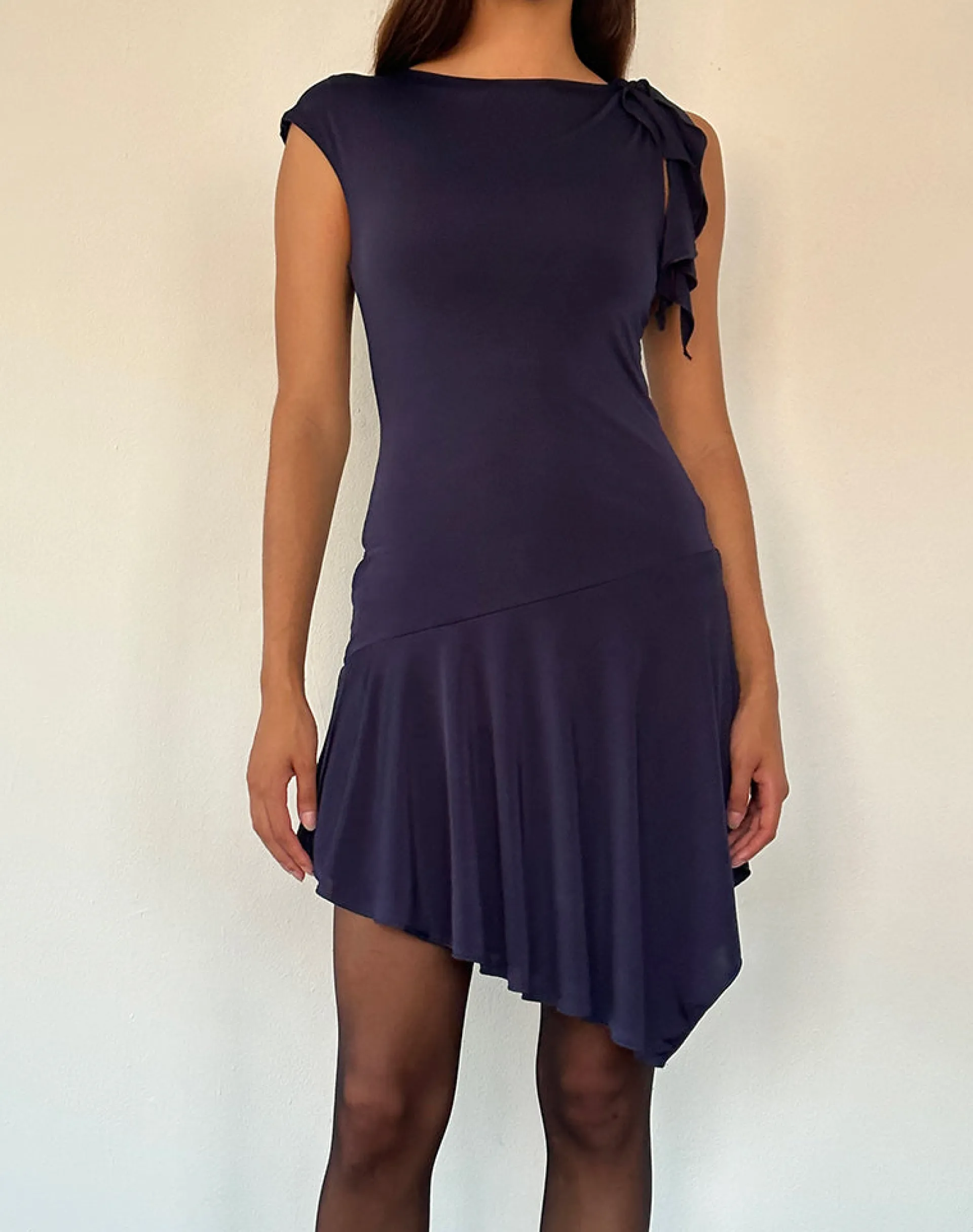 Motel Rocks Mini Dresses-Winslow Asymmetric Frill Mini Dress in Navy