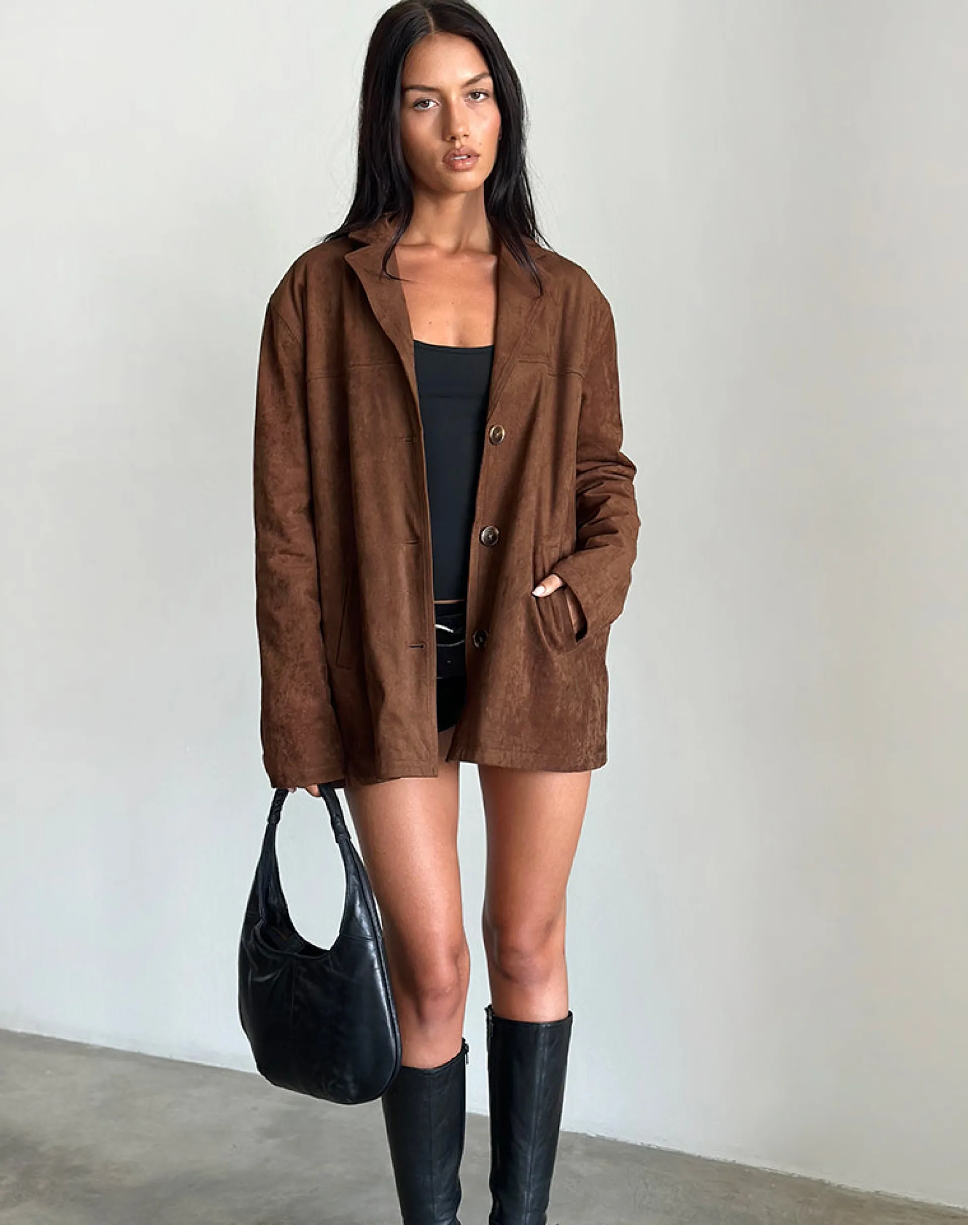 Motel Rocks Jackets-Wita Jacket in Suede Brown