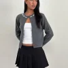 Motel Rocks Cardigans-Wunara Cardigan in Grey with Ivory Bows GreywithIvoryBows