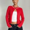Motel Rocks Cardigans-Wunara Cardigan in Red with Pink Bows RedwithPinkBows