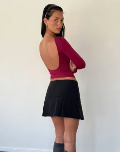 Motel Rocks Basic Tops | Long Sleeve Tops-Xiabon Backless Long Sleeve Top in Burgundy