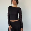Motel Rocks Long Sleeve Tops | Lace Tops-Xiabon Backless Long Sleeve Top in Lace Black LaceBlack