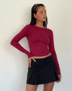 Motel Rocks Basic Tops | Long Sleeve Tops-Xiabon Backless Long Sleeve Top in Burgundy
