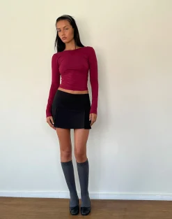 Motel Rocks Basic Tops | Long Sleeve Tops-Xiabon Backless Long Sleeve Top in Burgundy