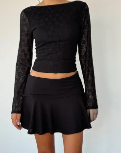 Motel Rocks Long Sleeve Tops | Lace Tops-Xiabon Backless Long Sleeve Top in Lace Black LaceBlack