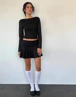 Motel Rocks Long Sleeve Tops | Lace Tops-Xiabon Backless Long Sleeve Top in Lace Black LaceBlack