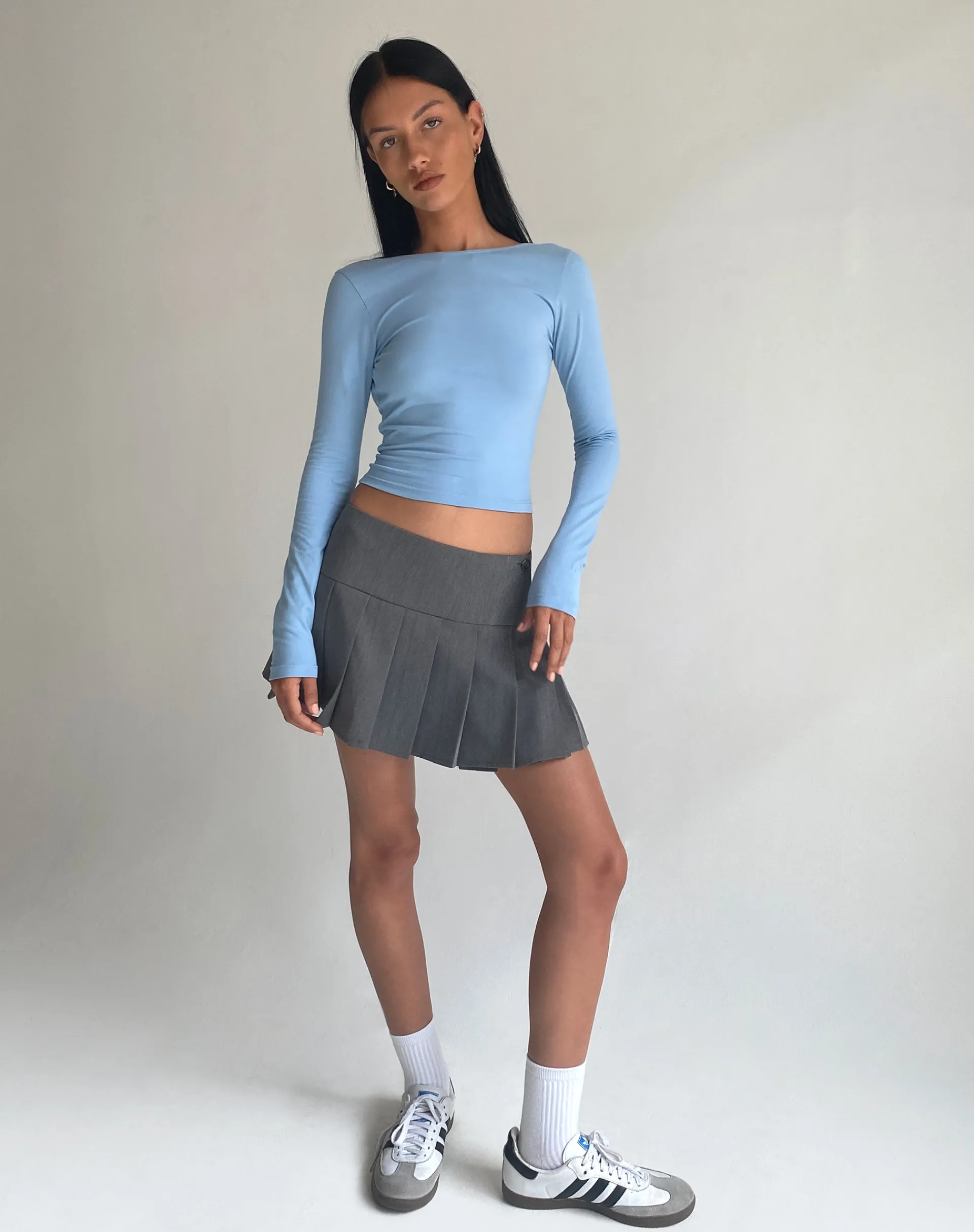 Motel Rocks Basic Tops | Long Sleeve Tops-Xiabon Long Sleeve Top in Nantucket Blue NantucketBlue