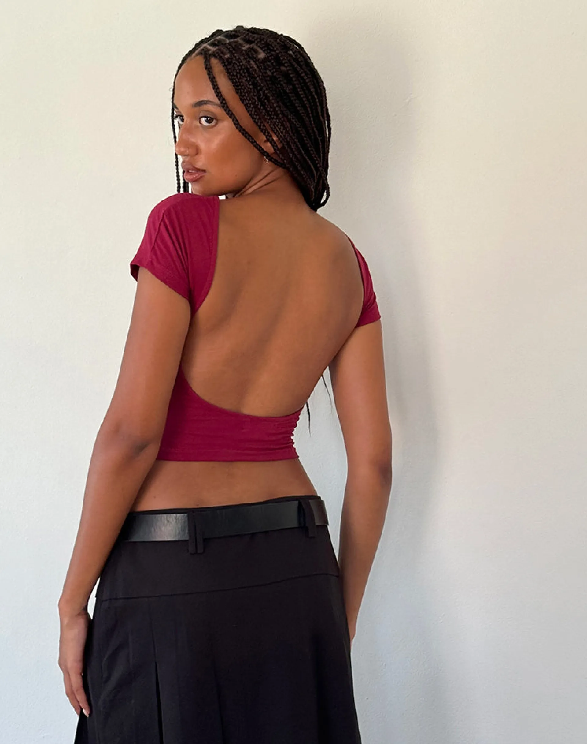 Motel Rocks Basics | Basic Tops-Xiwang Crop Top in Burgundy