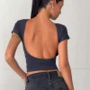 Motel Rocks Basics | Basic Tops-Xiwang Crop Top in Ocean Storm OceanStorm