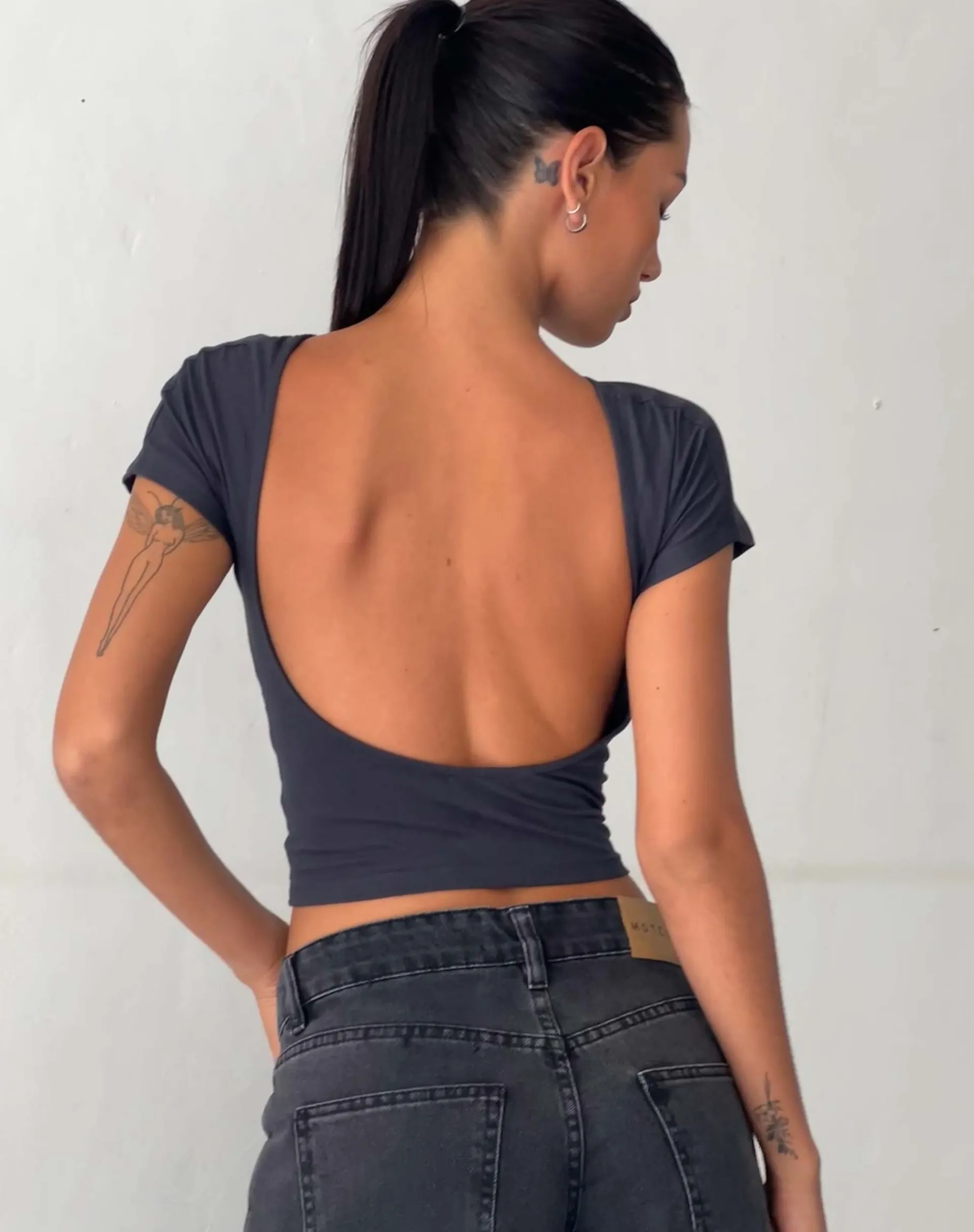Motel Rocks Basics | Basic Tops-Xiwang Crop Top in Ocean Storm OceanStorm