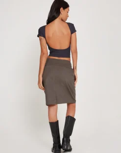 Motel Rocks Basics | Basic Tops-Xiwang Crop Top in Ocean Storm OceanStorm