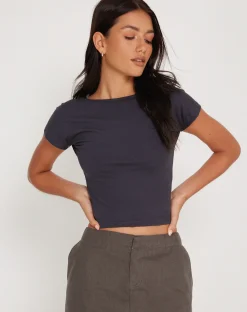 Motel Rocks Basics | Basic Tops-Xiwang Crop Top in Ocean Storm OceanStorm