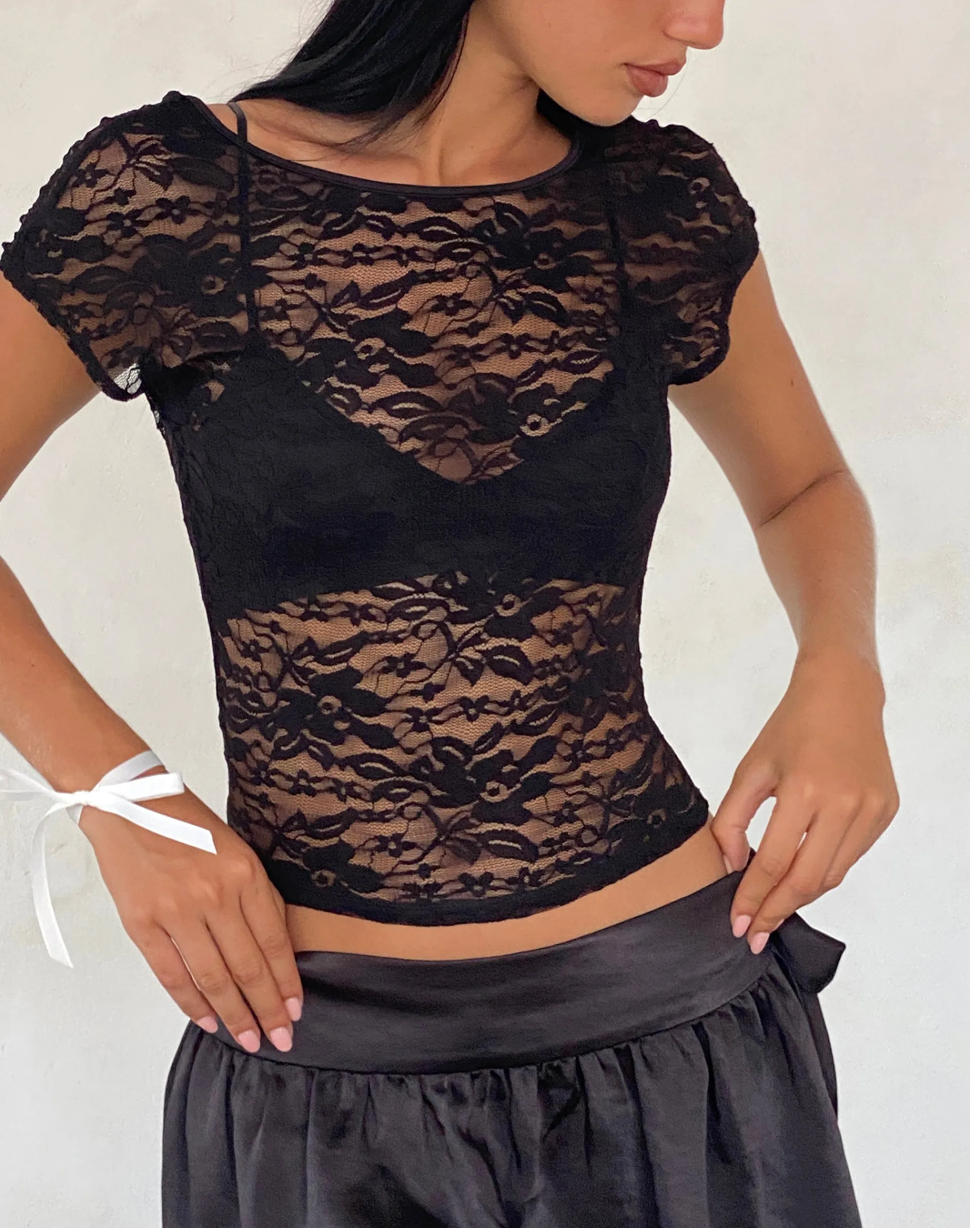 Motel Rocks Basic Tops | Going Out Tops-Xiwang Top in Lace black
