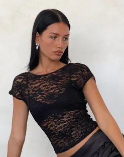 Motel Rocks Basic Tops | Going Out Tops-Xiwang Top in Lace black