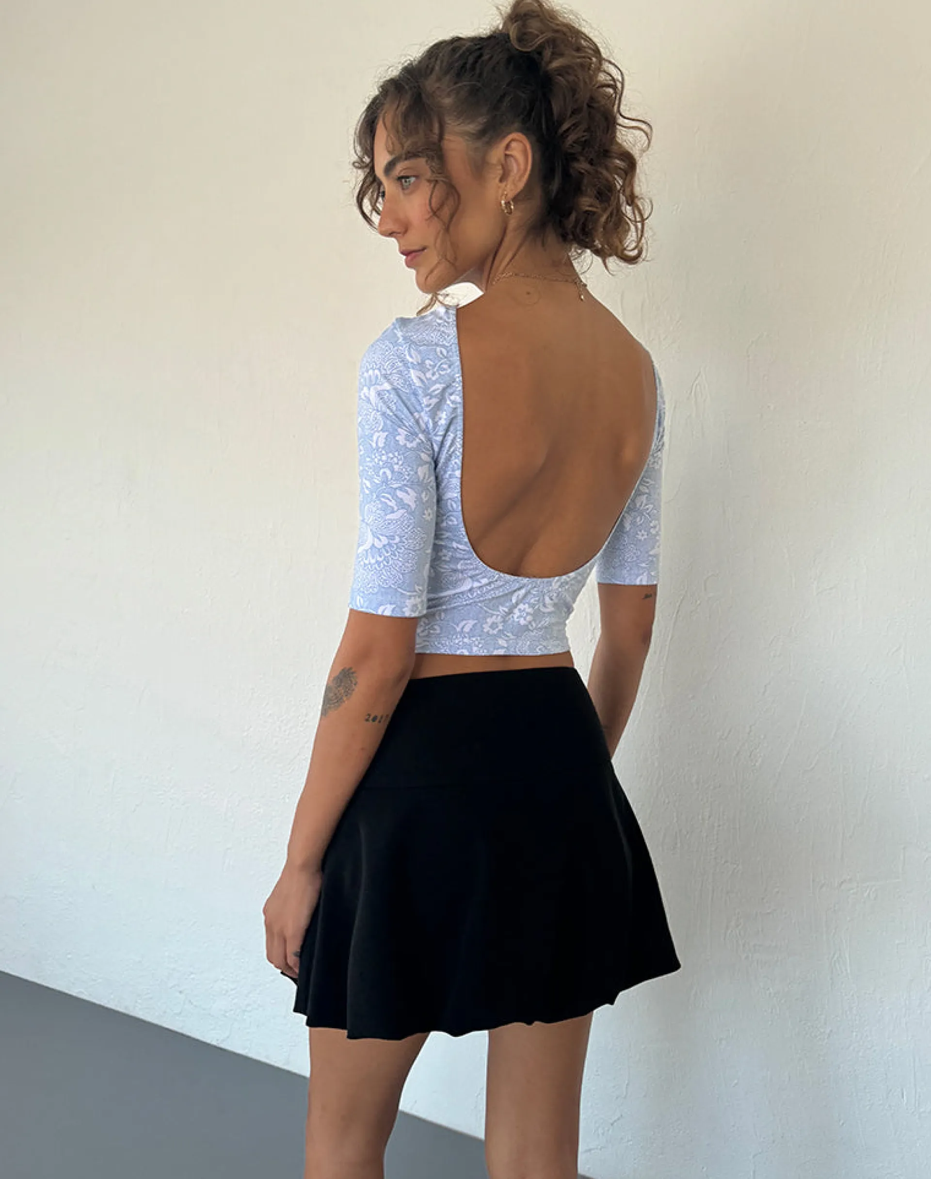 Motel Rocks Basic Tops | Printed Tops-Xiwani Top in White Ornate Print Lycra