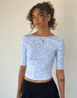 Motel Rocks Basic Tops | Printed Tops-Xiwani Top in White Ornate Print Lycra