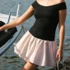 Motel Rocks Tailoring | Party Dresses-Yael Mini Dress in Lycra Linen Black and Ecru