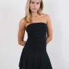 Motel Rocks Bandeau Dresses | Little Black Dresses-Yasmin Bandeau Mini Dress in Slinky Black SlinkyBlack