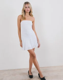Motel Rocks Bandeau Dresses | Party Dresses-Yasmin Bandeau Mini Dress in Slinky White SlinkyWhite