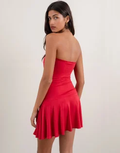 Motel Rocks Party Dresses | Mini Dresses-Yasmin Bandeau Mini Dress in Slinky Red SlinkyRed