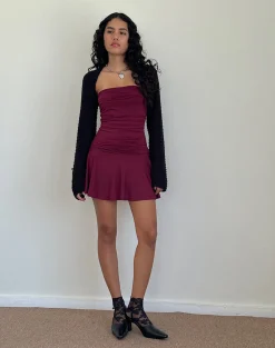 Motel Rocks Bandeau Dresses | Party Dresses-Yasmin Bandeau Mini Slinky Dress in Burgundy