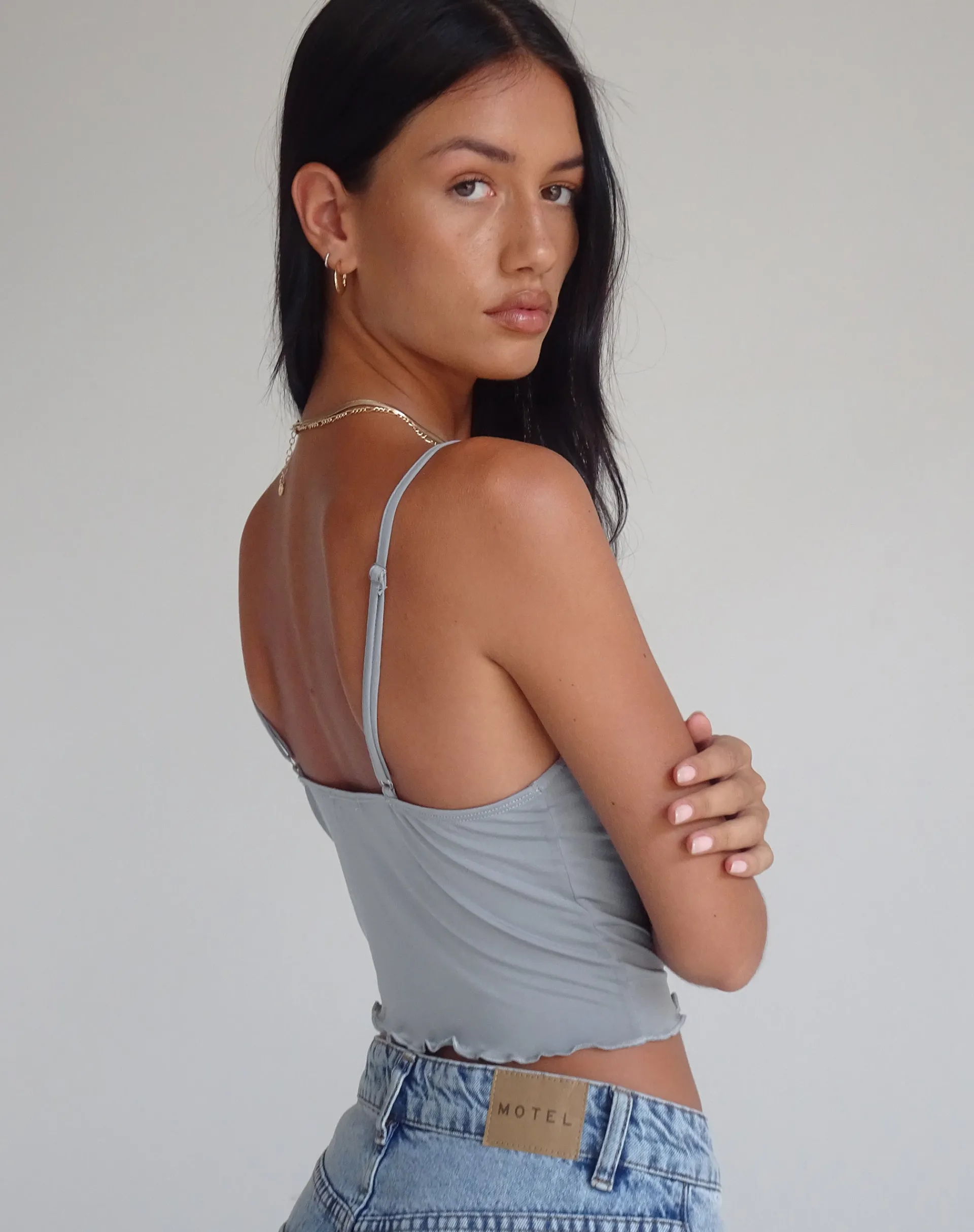 Motel Rocks Crop Tops | Going Out Tops-Yenika Cami Top in Slinky Grey SlinkyGrey