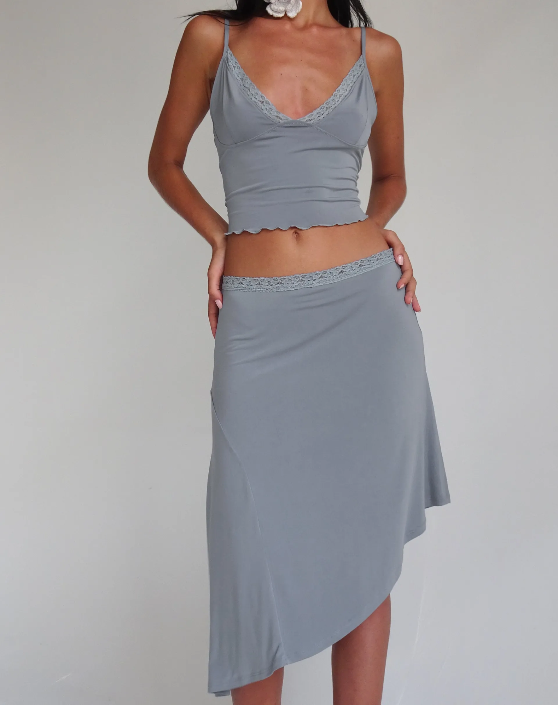 Motel Rocks Crop Tops | Going Out Tops-Yenika Cami Top in Slinky Grey SlinkyGrey