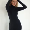 Motel Rocks Basics | Bodycon Dresses-Yrion Turtle Neck Bodycon Mini Dress in Black