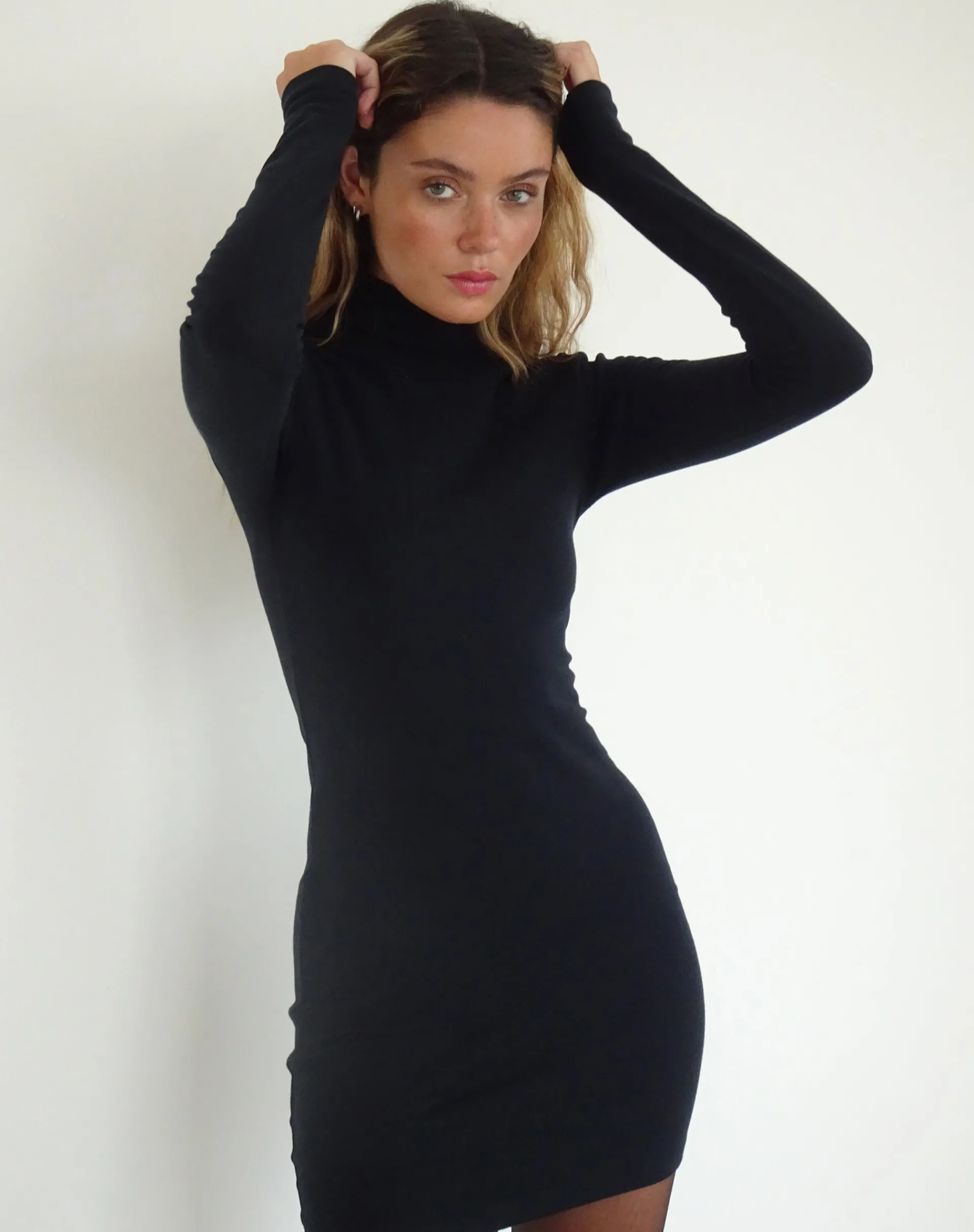 Motel Rocks Basics | Bodycon Dresses-Yrion Turtle Neck Bodycon Mini Dress in Black