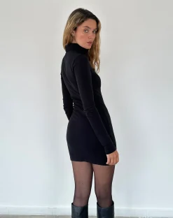 Motel Rocks Basics | Bodycon Dresses-Yrion Turtle Neck Bodycon Mini Dress in Black