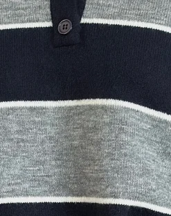 Motel Rocks Loungewear | Jumpers-Yusnada Oversized Rugby Jumper in Navy and Grey Stripe