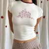 Motel Rocks Basic Tops | Printed Tops-Zagy Tee in Off White with Strawberry Pot Print OffWhitewithStrawberryPotPrint
