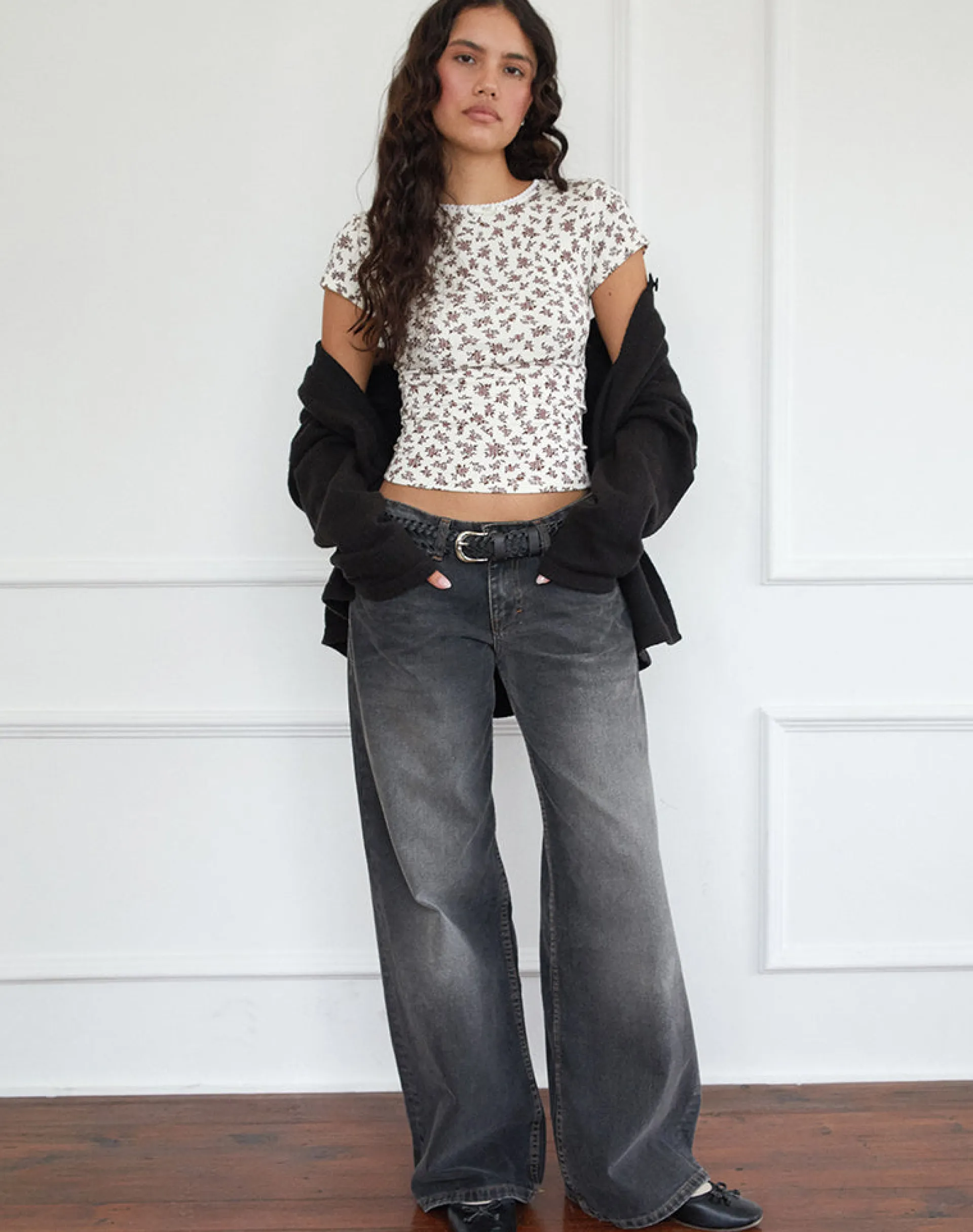 Motel Rocks Underwear | Loungewear-Zana Ribbed Top in Ditsy Floral Cream DitsyFloralCream
