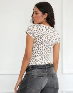 Motel Rocks Underwear | Loungewear-Zana Ribbed Top in Ditsy Floral Cream DitsyFloralCream