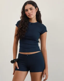 Motel Rocks Loungewear | Co-Ords-Zana Ribbed Top in navy