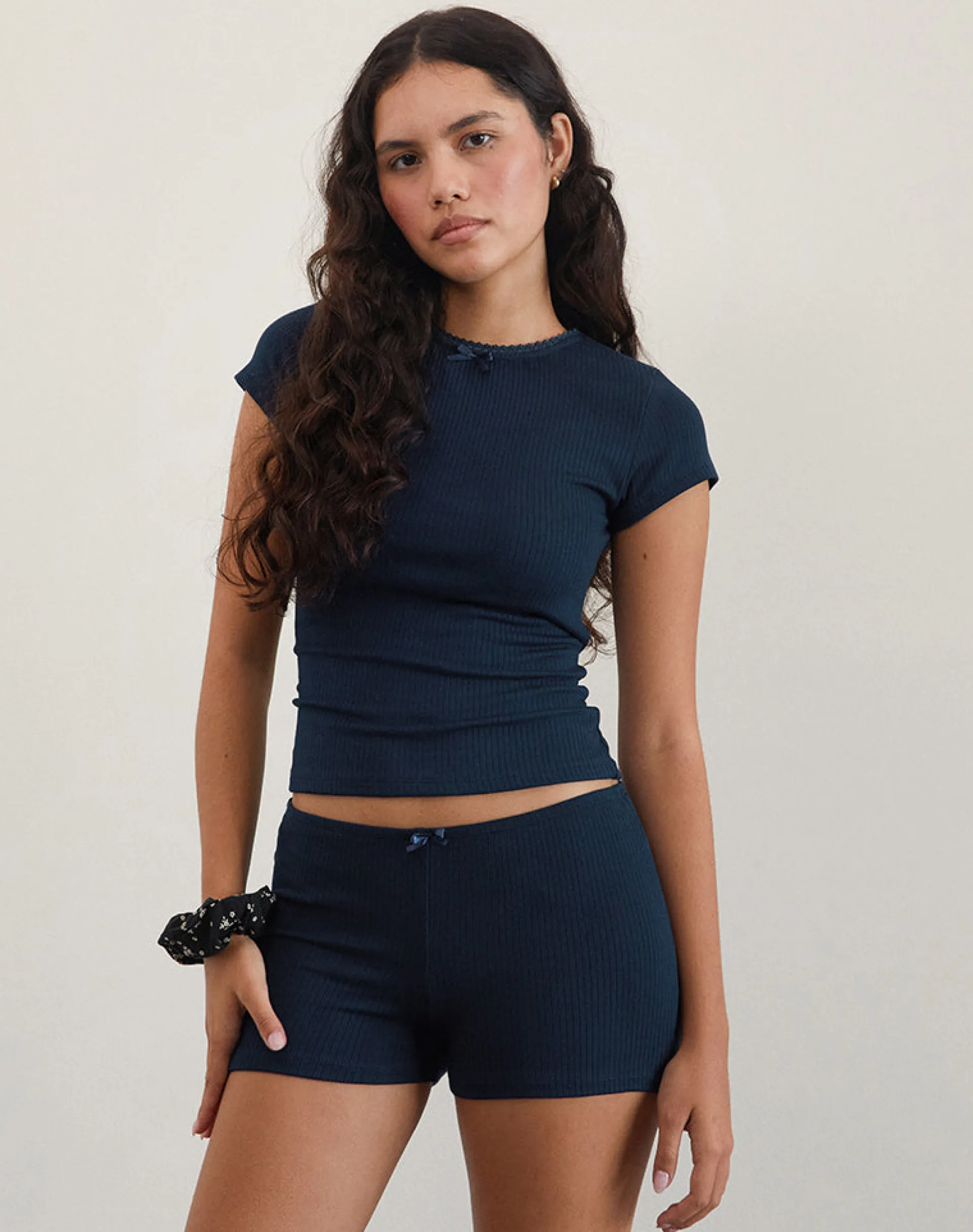 Motel Rocks Loungewear | Co-Ords-Zana Ribbed Top in navy