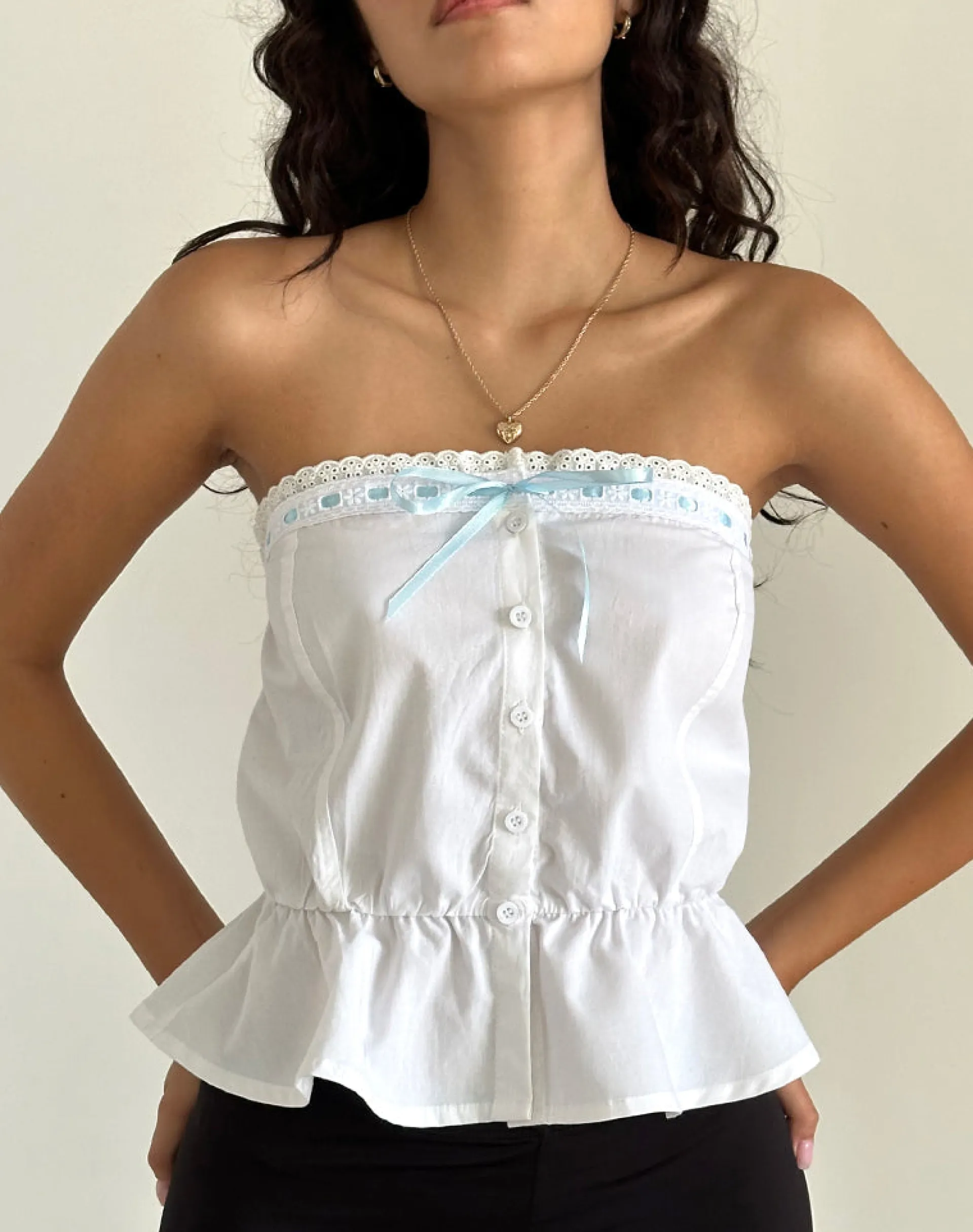 Motel Rocks Bandeau Tops | Going Out Tops-Zar Ribbon Tube Top in White