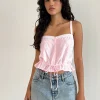 Motel Rocks Strappy Tops-Zaria Tie Front Top in Light Pink with White Trim LightPinkwithWhiteTrim