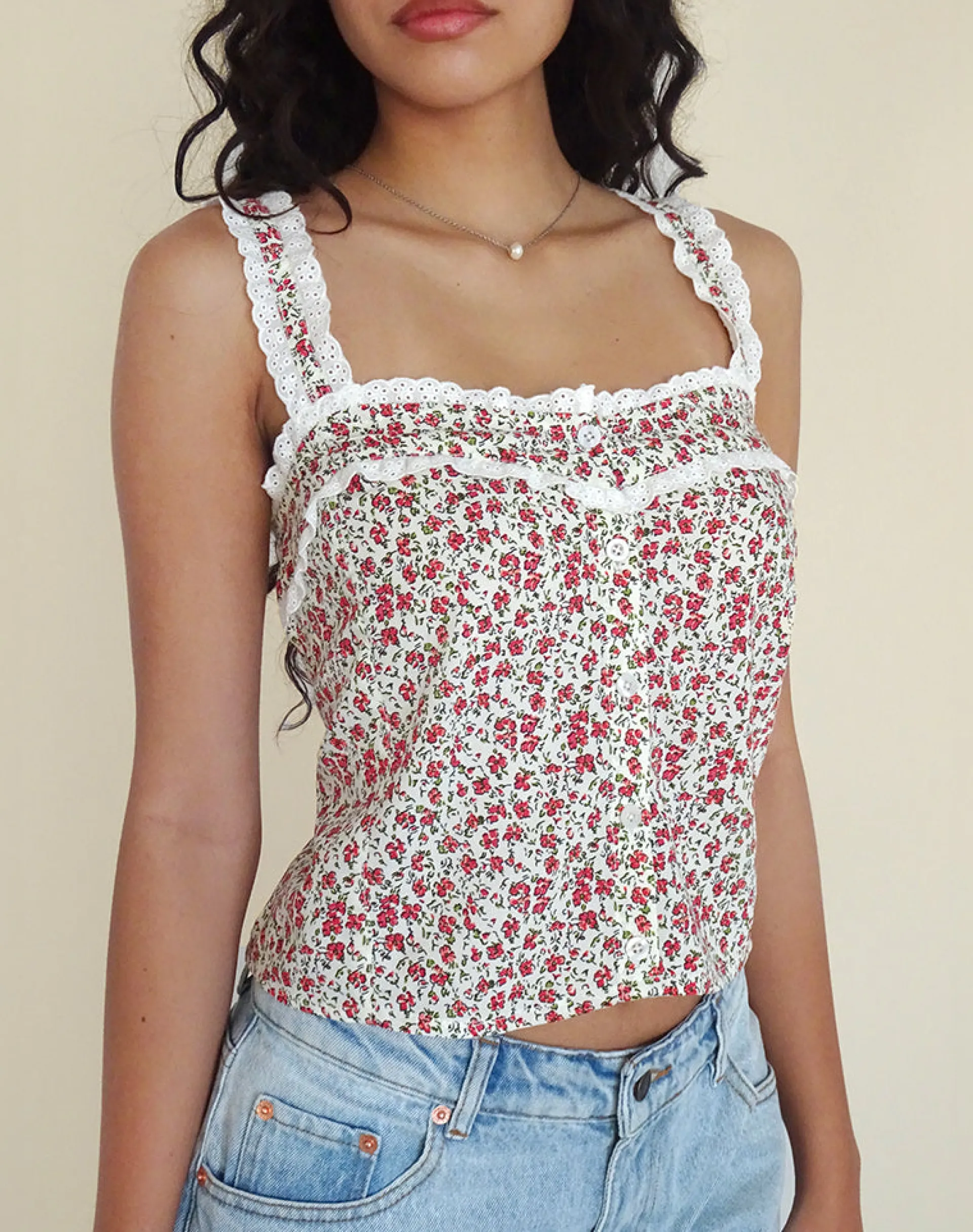 Motel Rocks Vest Tops | Printed Tops-Zarinata Cami Top in Pretty Ditsy PrettyDitsy