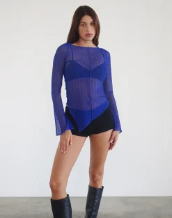 Motel Rocks Printed Tops | Long Sleeve Tops-Zartina Top in Sheer Texture Blue