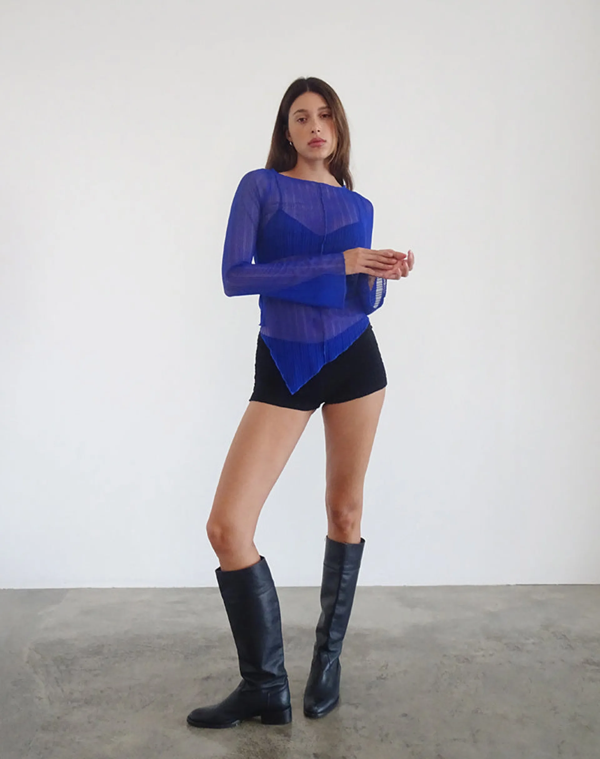 Motel Rocks Printed Tops | Long Sleeve Tops-Zartina Top in Sheer Texture Blue
