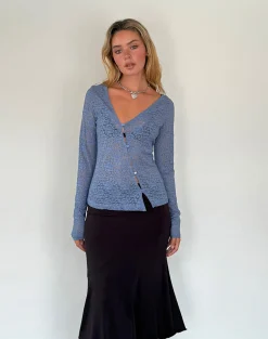 Motel Rocks Printed Tops | Long Sleeve Tops-Zatin Asymmetrical Cardigan in Moonlight Blue Lace