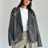 Motel Rocks Pu Jackets | Jackets-Zebbie Distressed PU Biker Jacket in Black