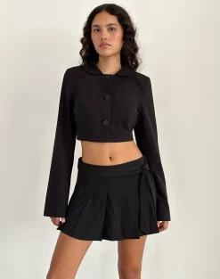 Motel Rocks Basics | Co-Ords-Zekira Pleated Mini Skirt in Black