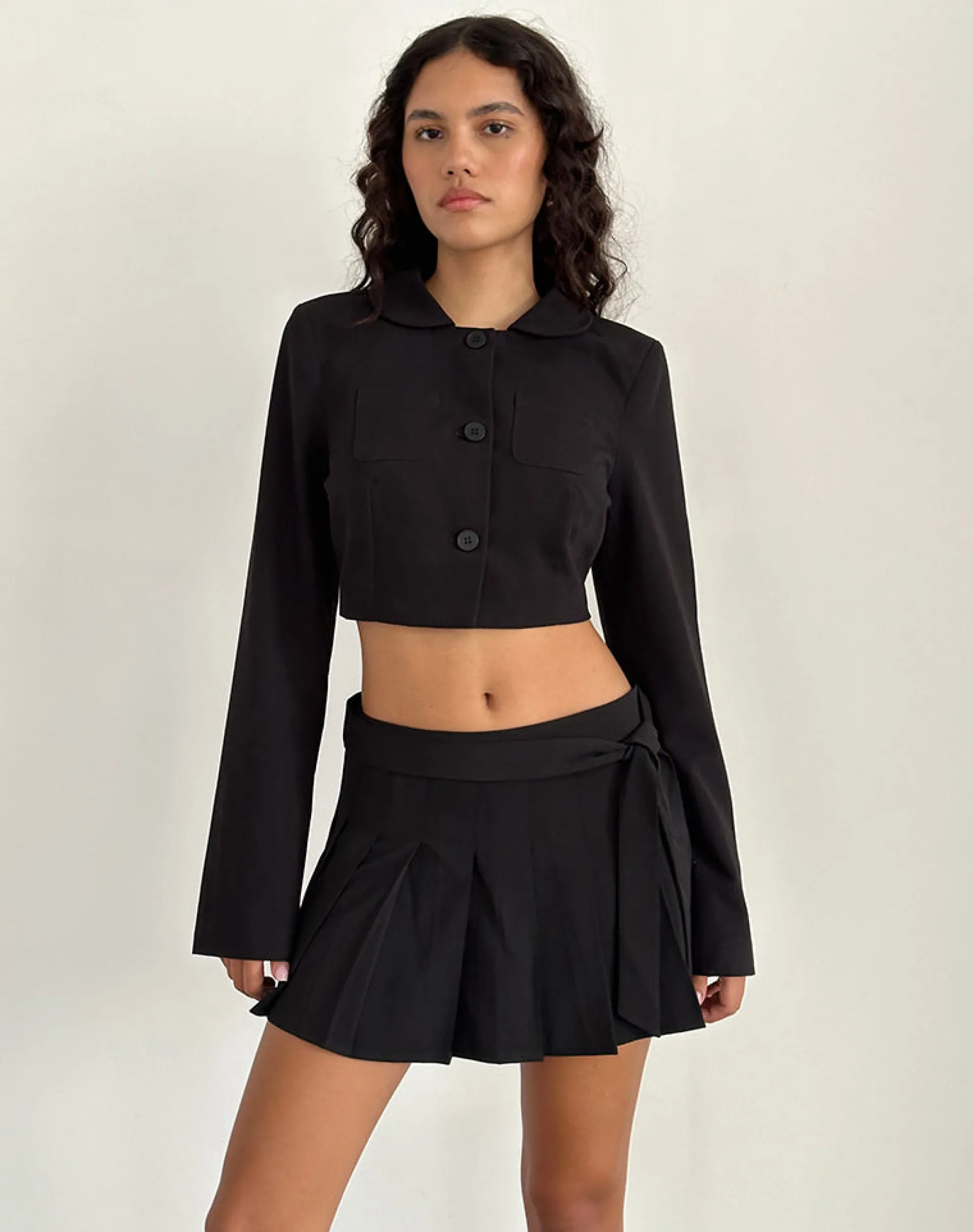 Motel Rocks Basics | Co-Ords-Zekira Pleated Mini Skirt in Black